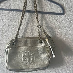 Tory Burch Gold Leather Metallic Shoulder Bag